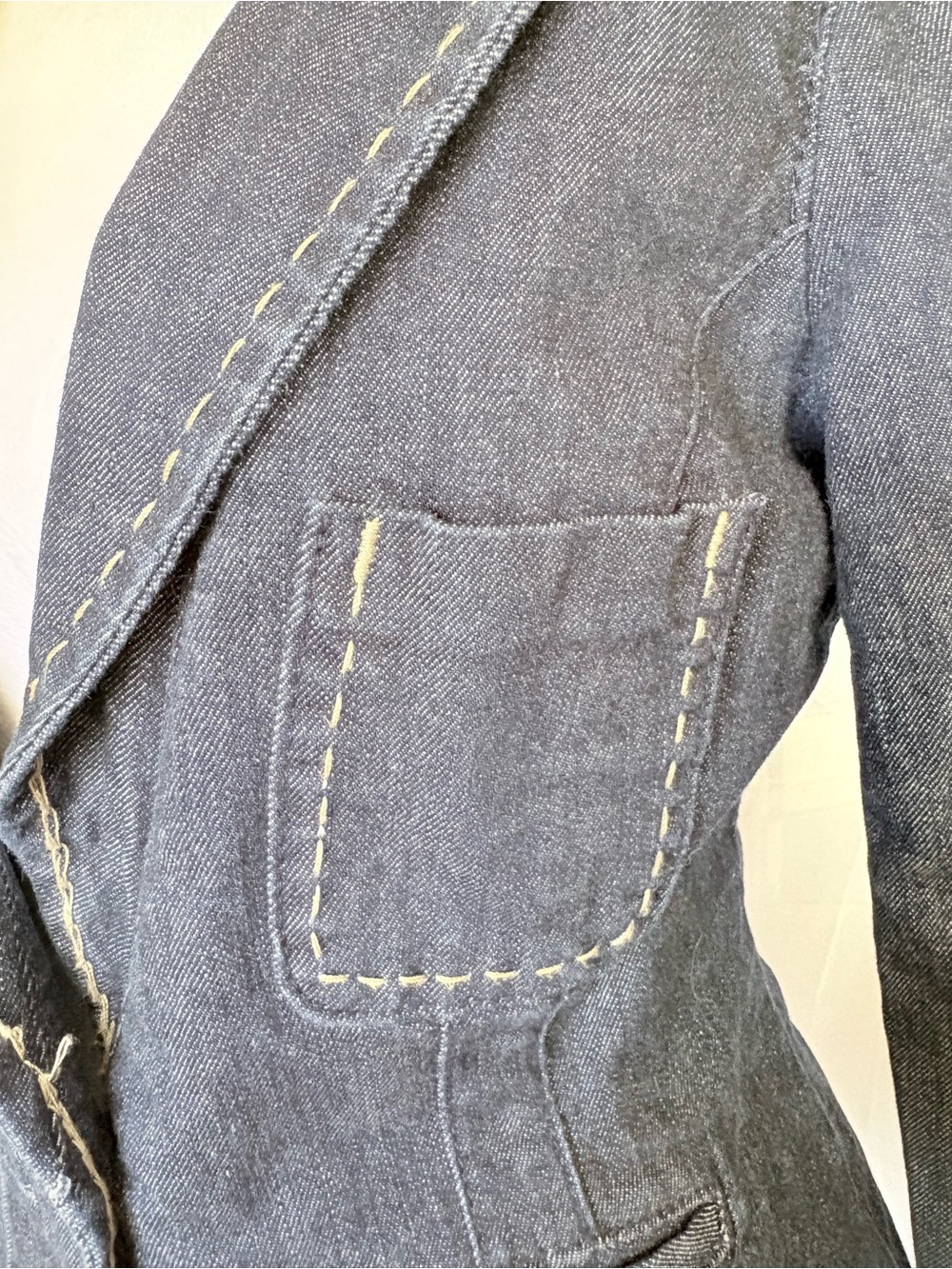 VTG Y2K Guess Jeans Dark Blue Denim Blazer with Contrast Topstitching Sz L - Picture 9 of 11